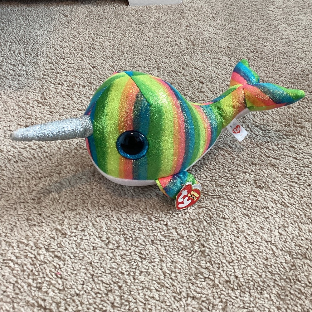 3/$15 🛍️ Ty Beanie Boos Nori the Narwhal rainbow sparkle girls boys stuffed toy